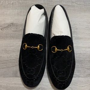 Womens Gucci New Black GG Jordaan Velvet Loafer